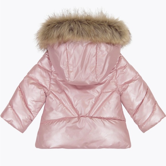 Sam Edelman Girls’ Rose Gold Metallic Fur Trim Puffer Jacket - Picture 2 of 2